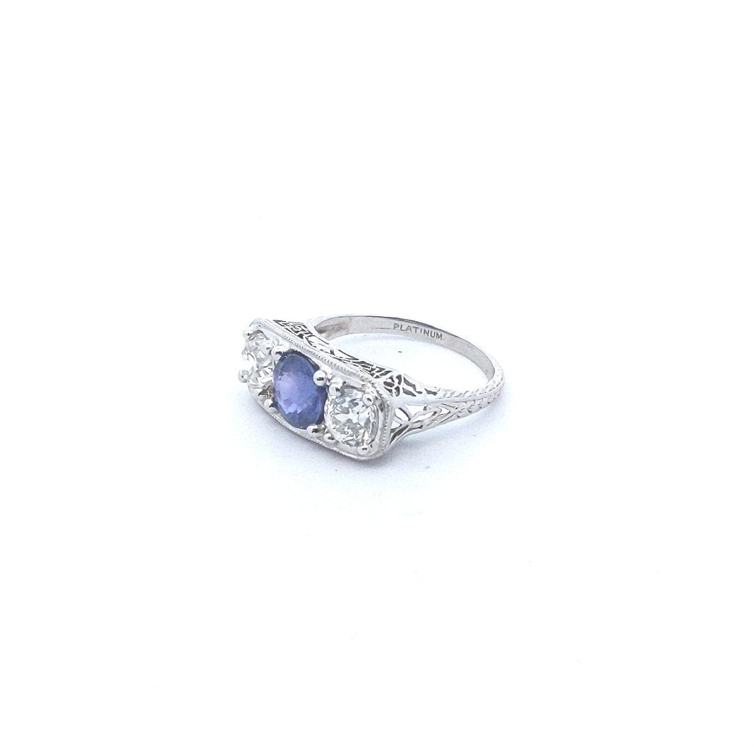 Antique $8000 Platinum Edwardian AGLCertified Sapphire & Diamond Filigree Ring