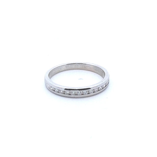 Estate $390 14K White Gold Chanel Set Diamond Band