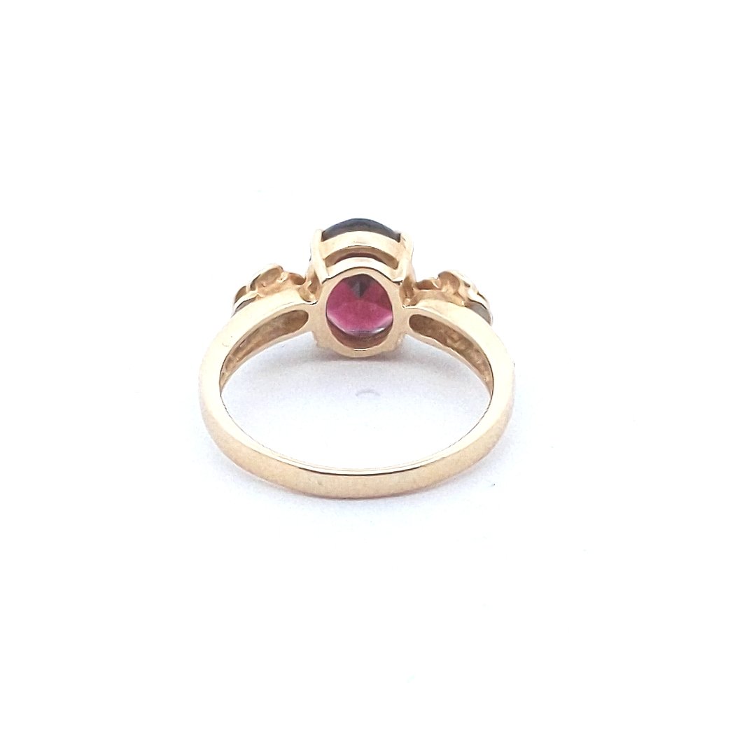 Estate $400 14K Yellow Gold Garnet Diamond Rose Flower Design Ring