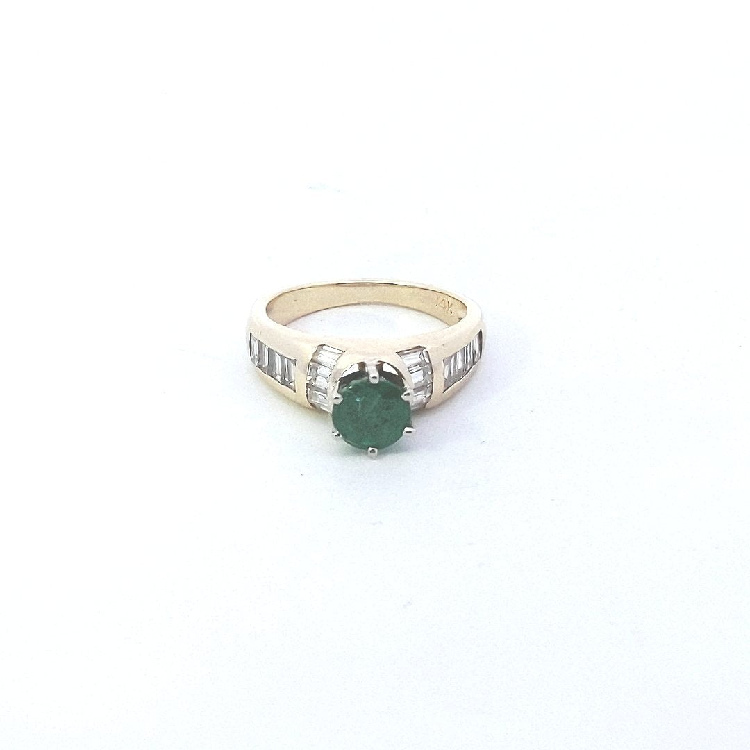 Estate $1350 14K Yellow Gold Emerald Diamond Ring
