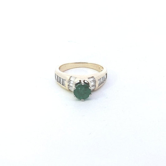Estate $1350 14K Yellow Gold Emerald Diamond Ring