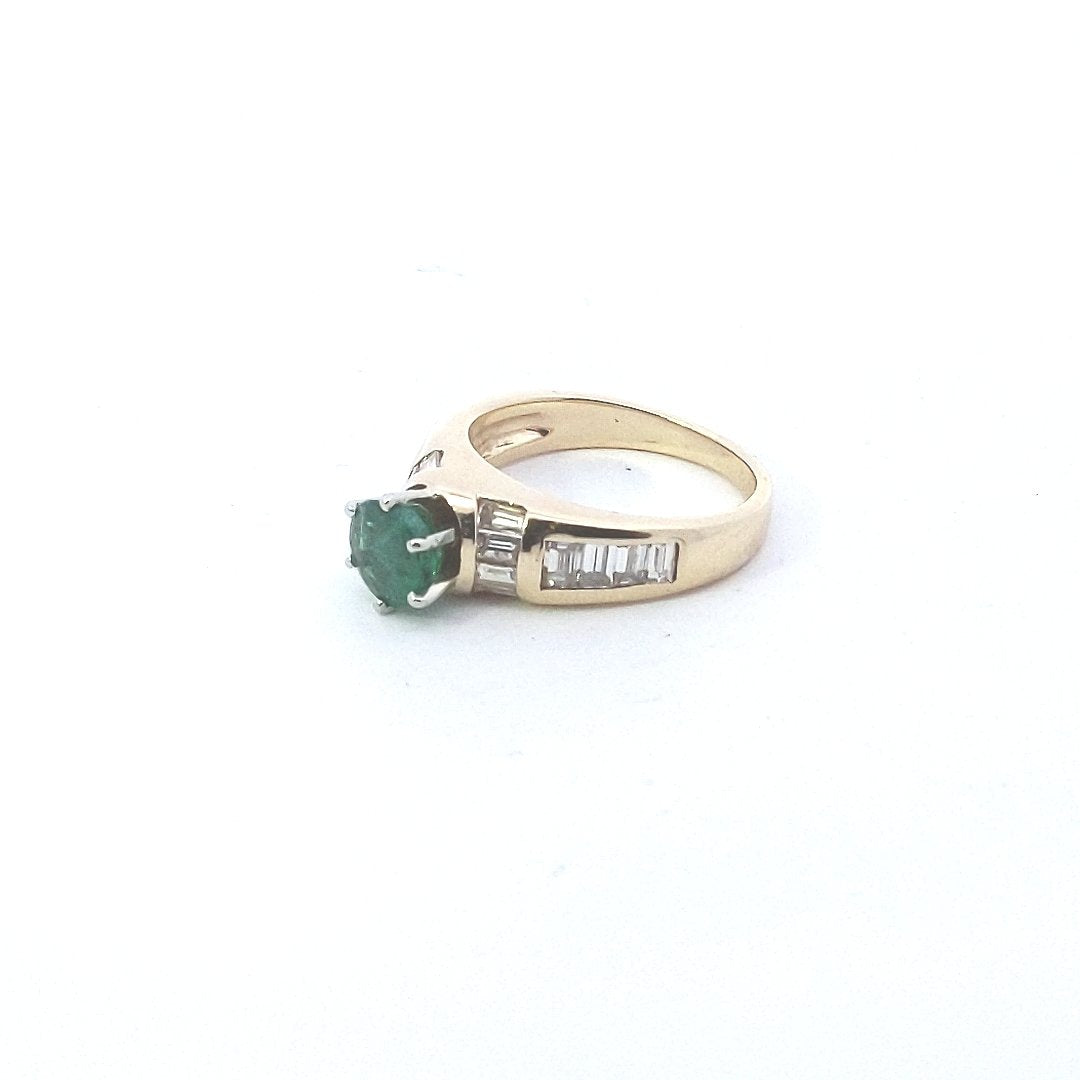 Estate $1350 14K Yellow Gold Emerald Diamond Ring