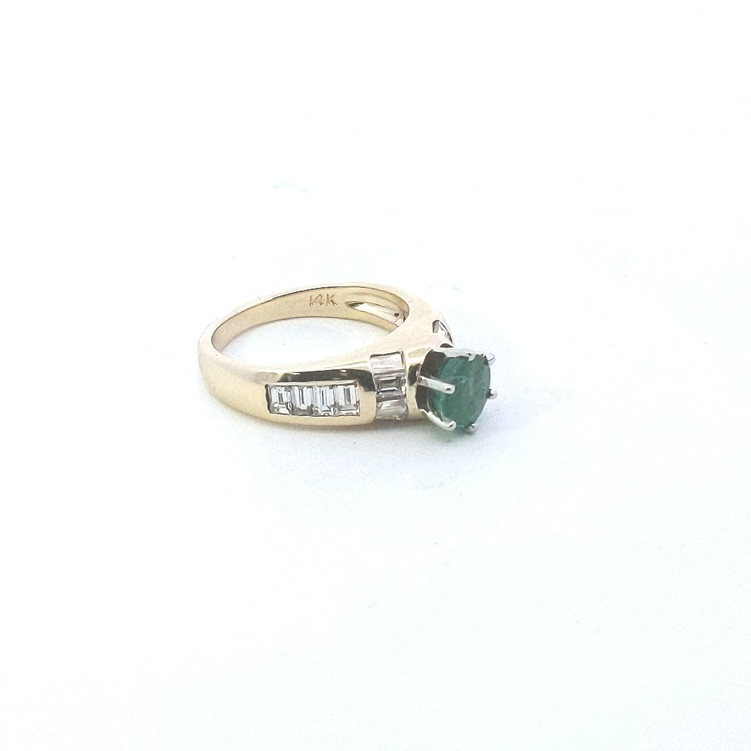 Estate $1350 14K Yellow Gold Emerald Diamond Ring