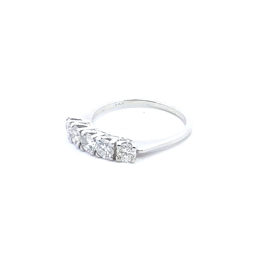 Estate $900 14K White Gold 5 Stone Diamond Ring