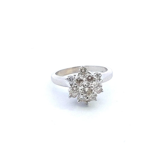 Vintage $850 14K White Gold Diamond Cluster Ring