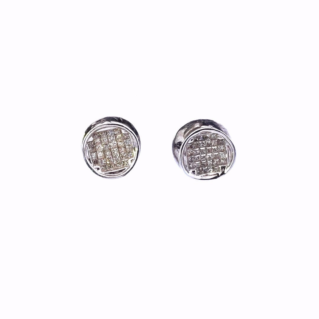 Estate $1500 14K White Gold Invisible Set Princess Diamond Screwback Earrings