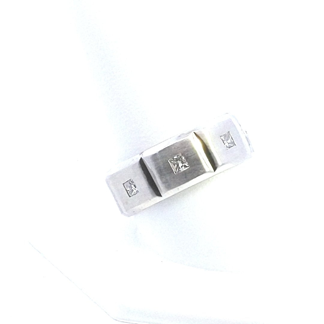 Estate 14K White Gold Mens Princess Cut Wedding Eternity Band