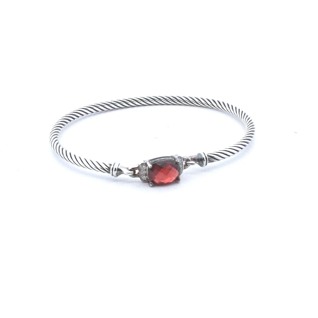Designer $350 Sterling David Yurman Chatelaine Garnet Diamond Bangle
