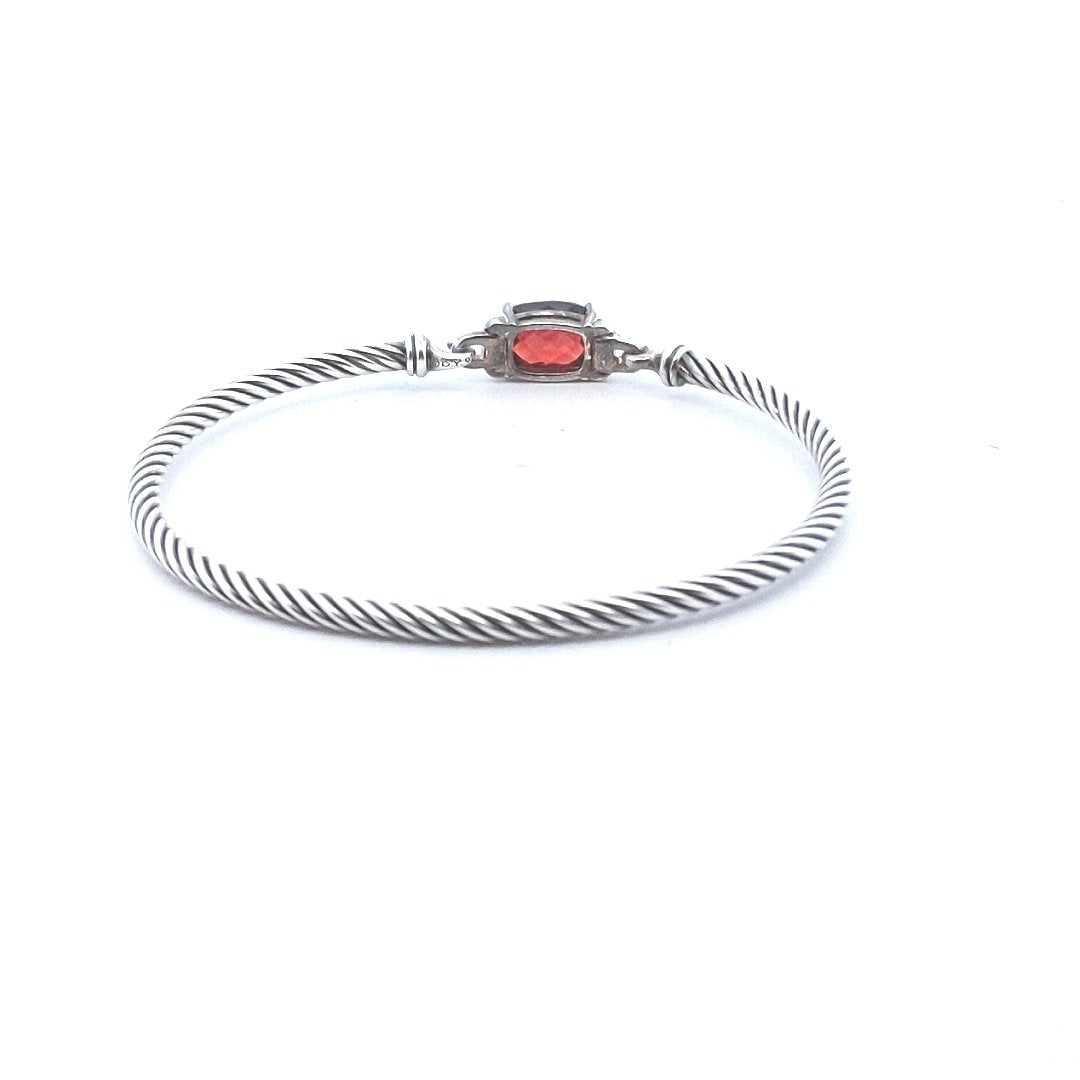 Designer $350 Sterling David Yurman Chatelaine Garnet Diamond Bangle