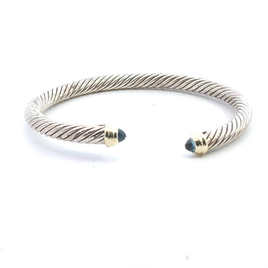 14K Yellow Gold Sterling Silver David Yurman Blue Topaz Cable Bracelet