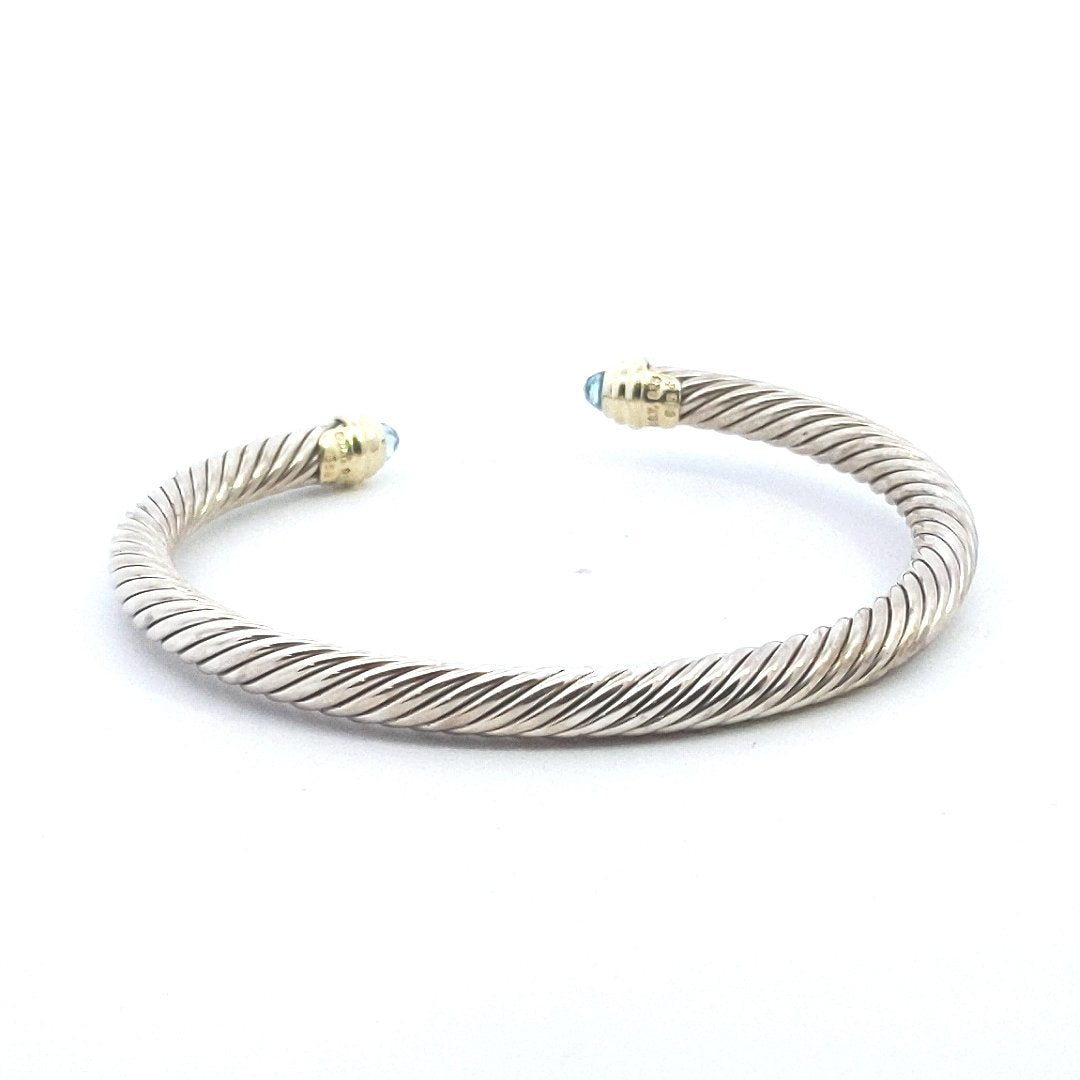 14K Yellow Gold Sterling Silver David Yurman Blue Topaz Cable Bracelet