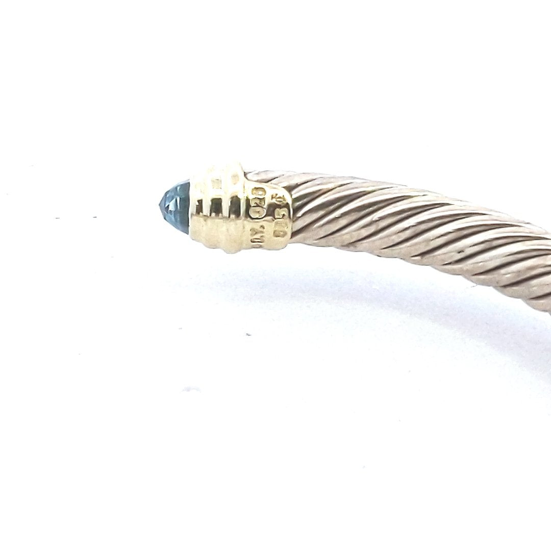 14K Yellow Gold Sterling Silver David Yurman Blue Topaz Cable Bracelet