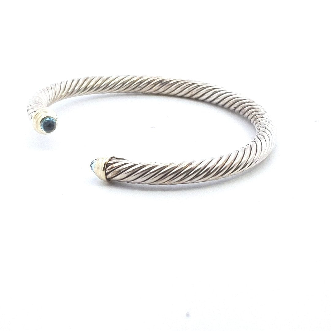 14K Yellow Gold Sterling Silver David Yurman Blue Topaz Cable Bracelet