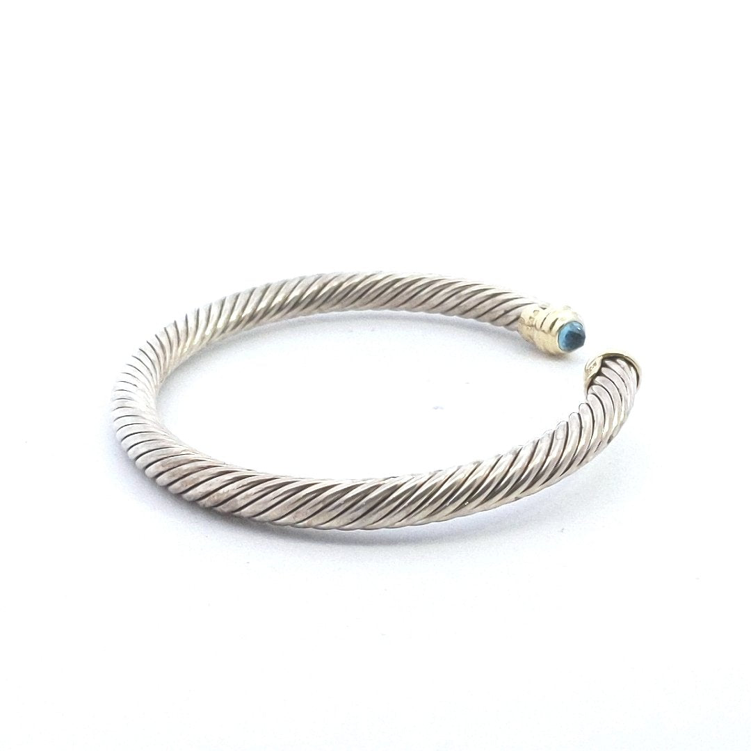 14K Yellow Gold Sterling Silver David Yurman Blue Topaz Cable Bracelet