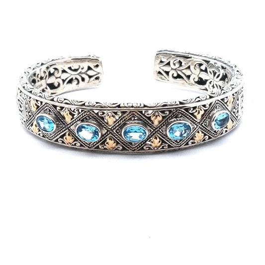 18K Yellow Gold Sterling Silver Bali Robert Manse Blue Topaz Bracelet