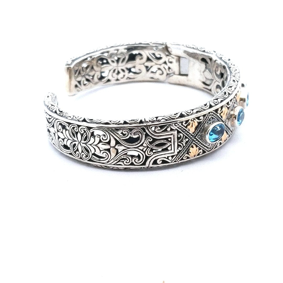 18K Yellow Gold Sterling Silver Bali Robert Manse Blue Topaz Bracelet