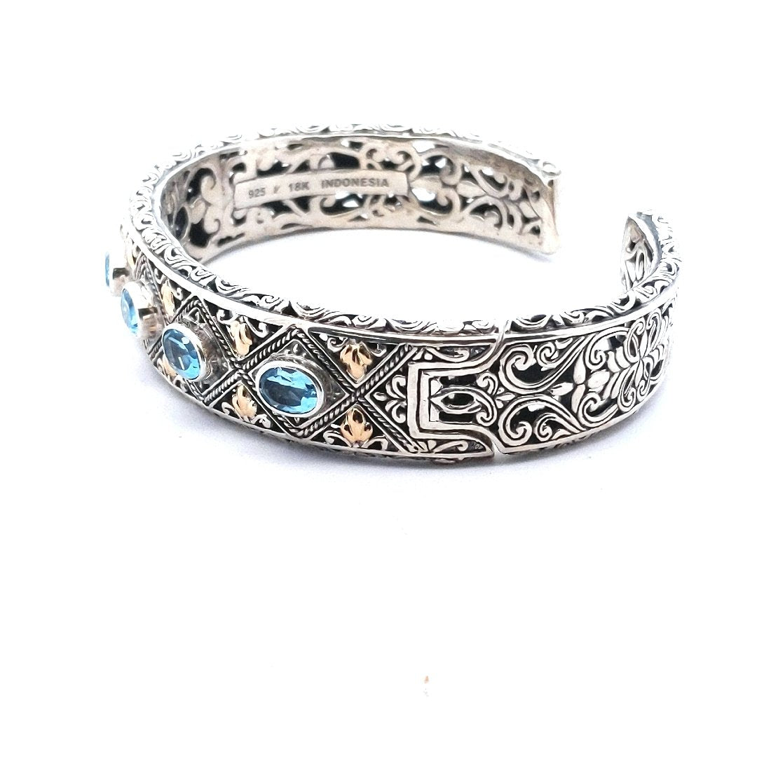 18K Yellow Gold Sterling Silver Bali Robert Manse Blue Topaz Bracelet