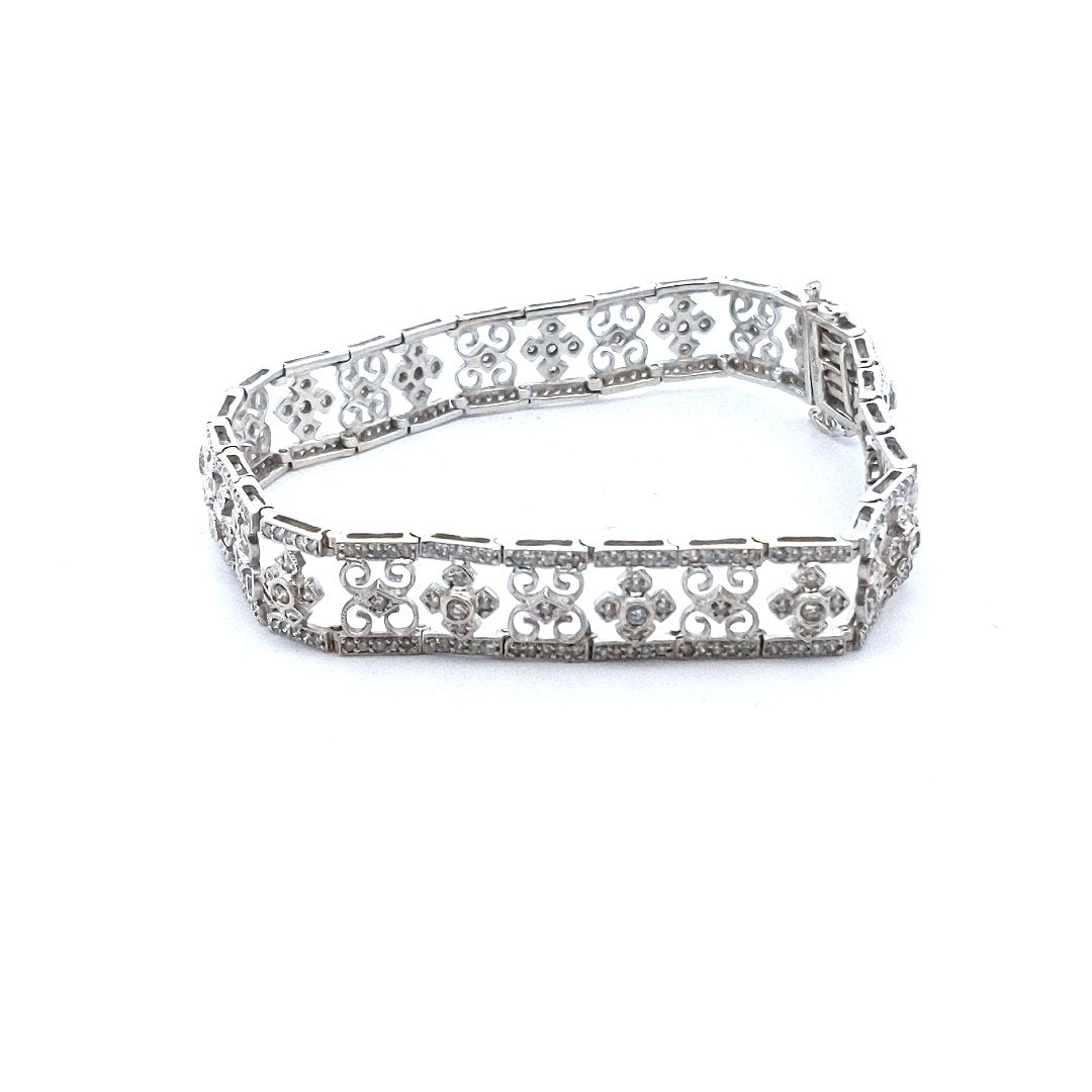 Estate $2200 18K White Gold Diamond Milgrain Wirework Design Bracelet