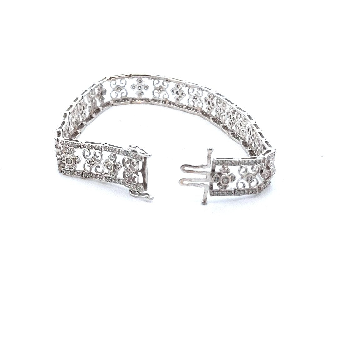 Estate $2200 18K White Gold Diamond Milgrain Wirework Design Bracelet