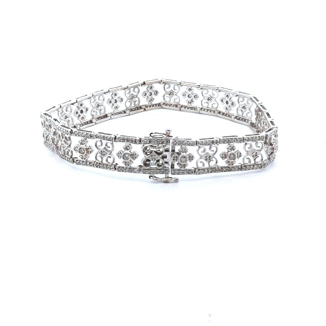Estate $2200 18K White Gold Diamond Milgrain Wirework Design Bracelet