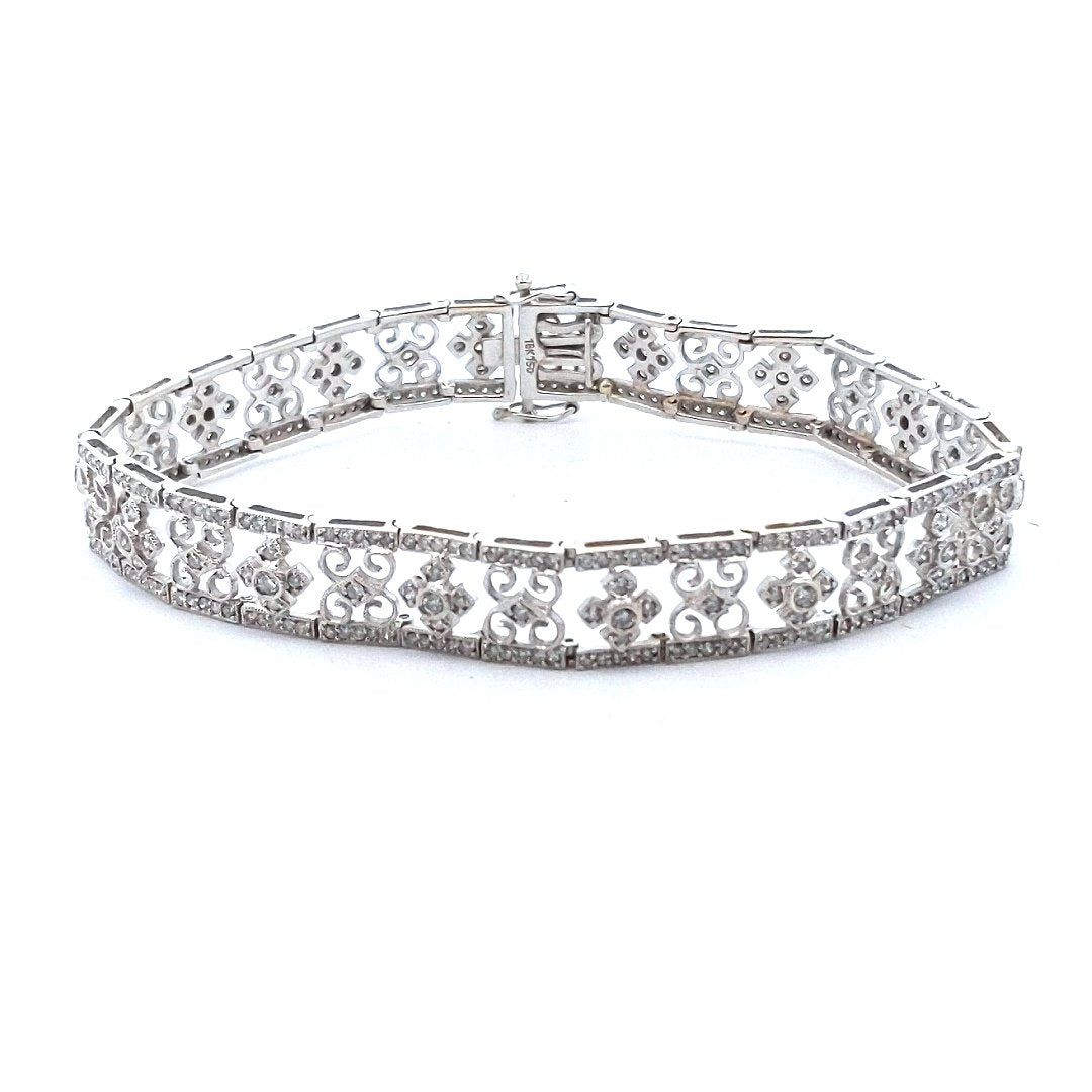 Estate $2200 18K White Gold Diamond Milgrain Wirework Design Bracelet