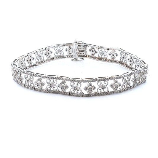 Estate $2200 18K White Gold Diamond Milgrain Wirework Design Bracelet