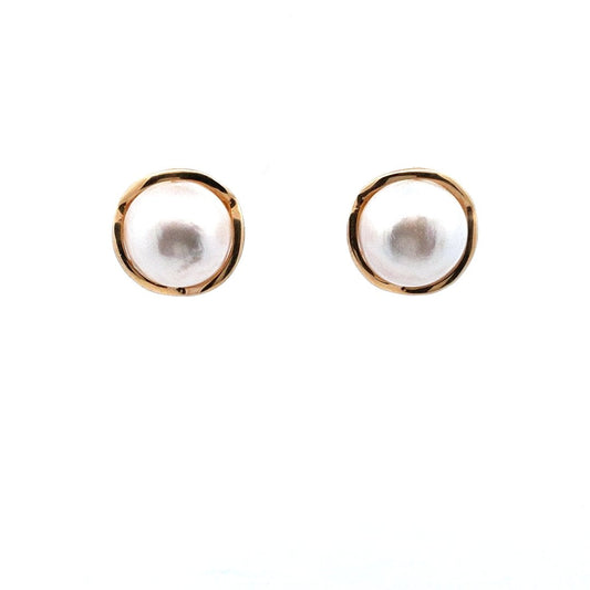 Estate $700 14K Yellow Gold Mabe Pearl Earrings