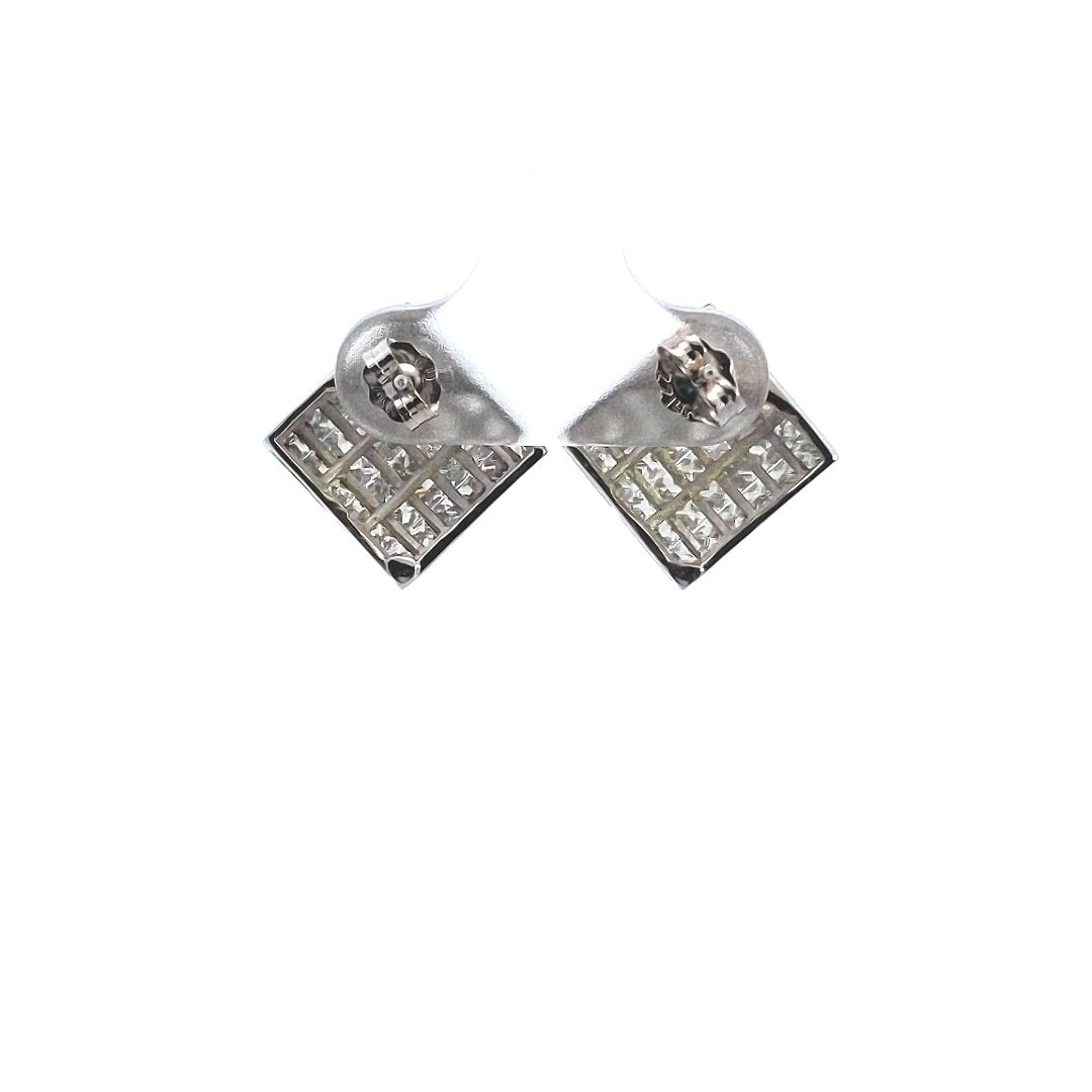 Estate $1450 14K White Gold Invisible Set Princess Diamond Square Stud Earrings