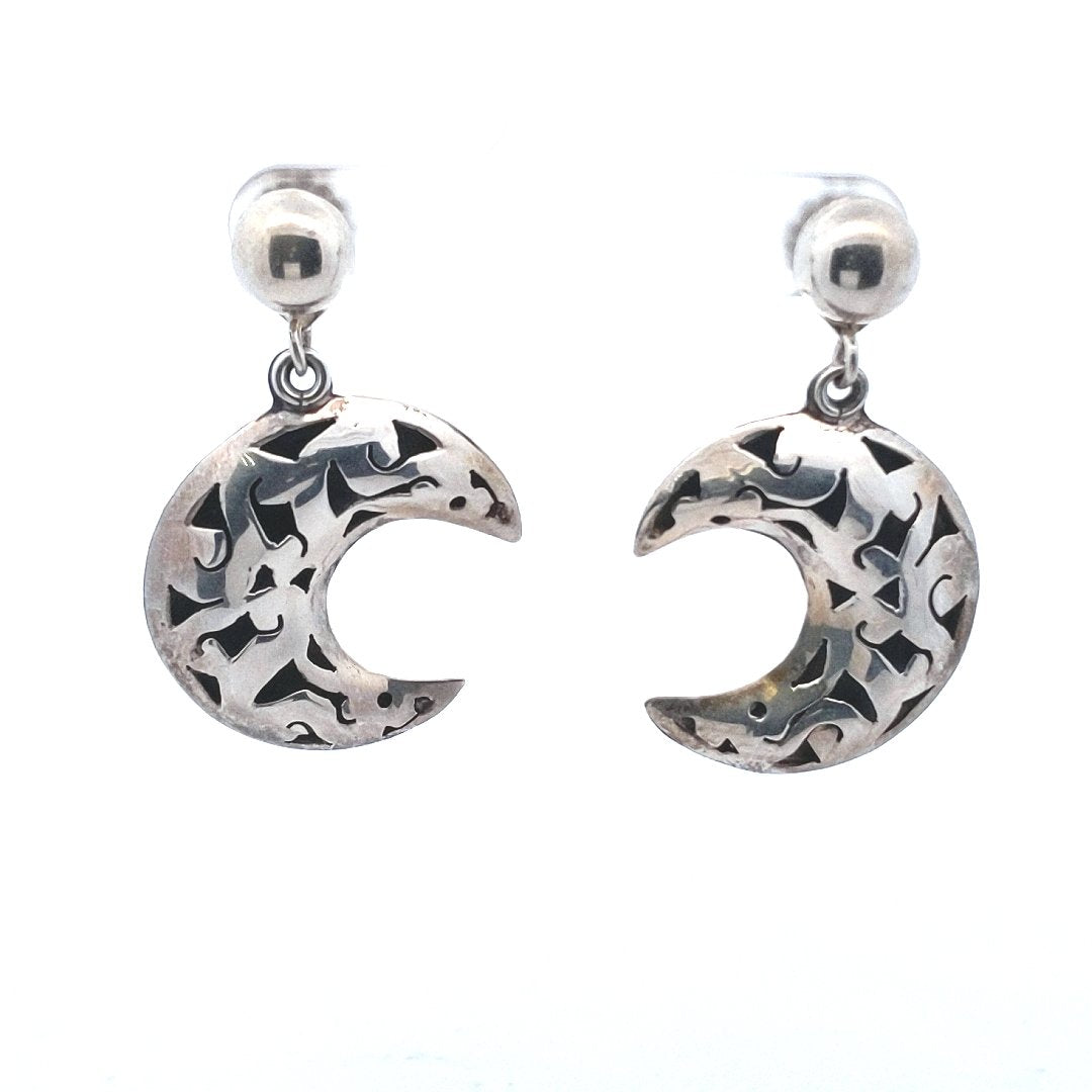 Designer Sterling JV Jaxco Mexican Pierced Crescent Moon Earrings