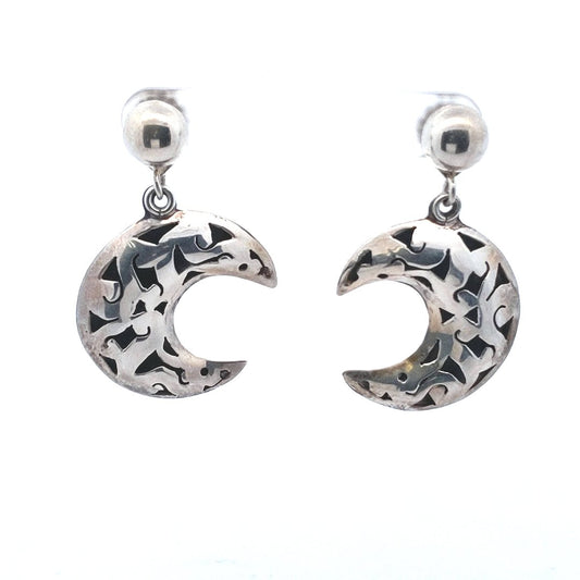 Designer Sterling JV Jaxco Mexican Pierced Crescent Moon Earrings