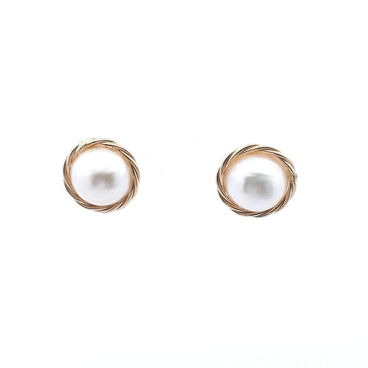 Vintage $350 14K Yellow Gold Mabe Pearl Earrings