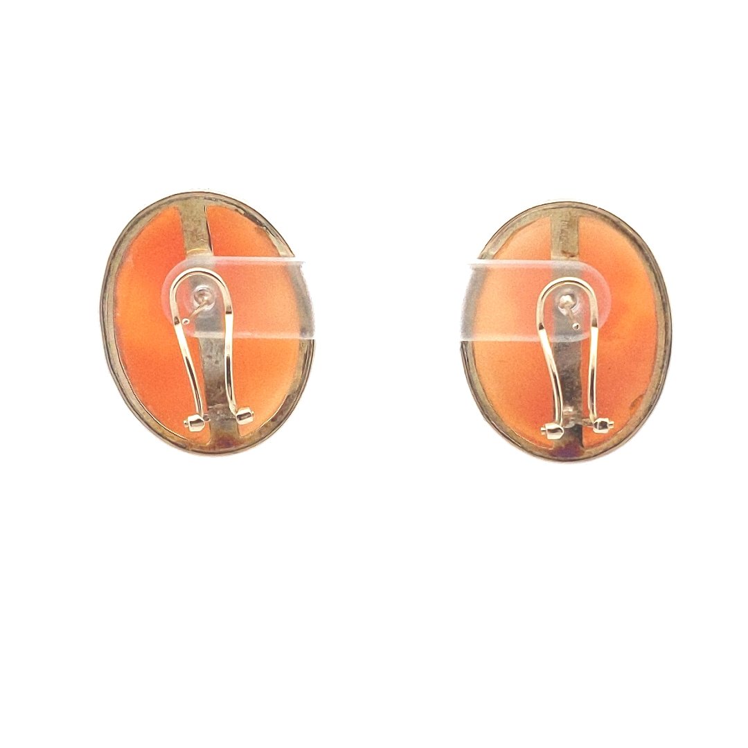 Vintage $500 14K Yellow Gold Carved Shell Cameo Earrings