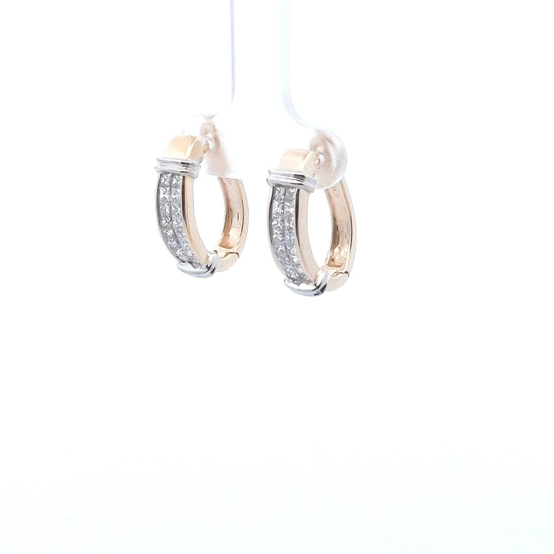 Estate $1100 14K Two Tone Gold Diamond Earrings