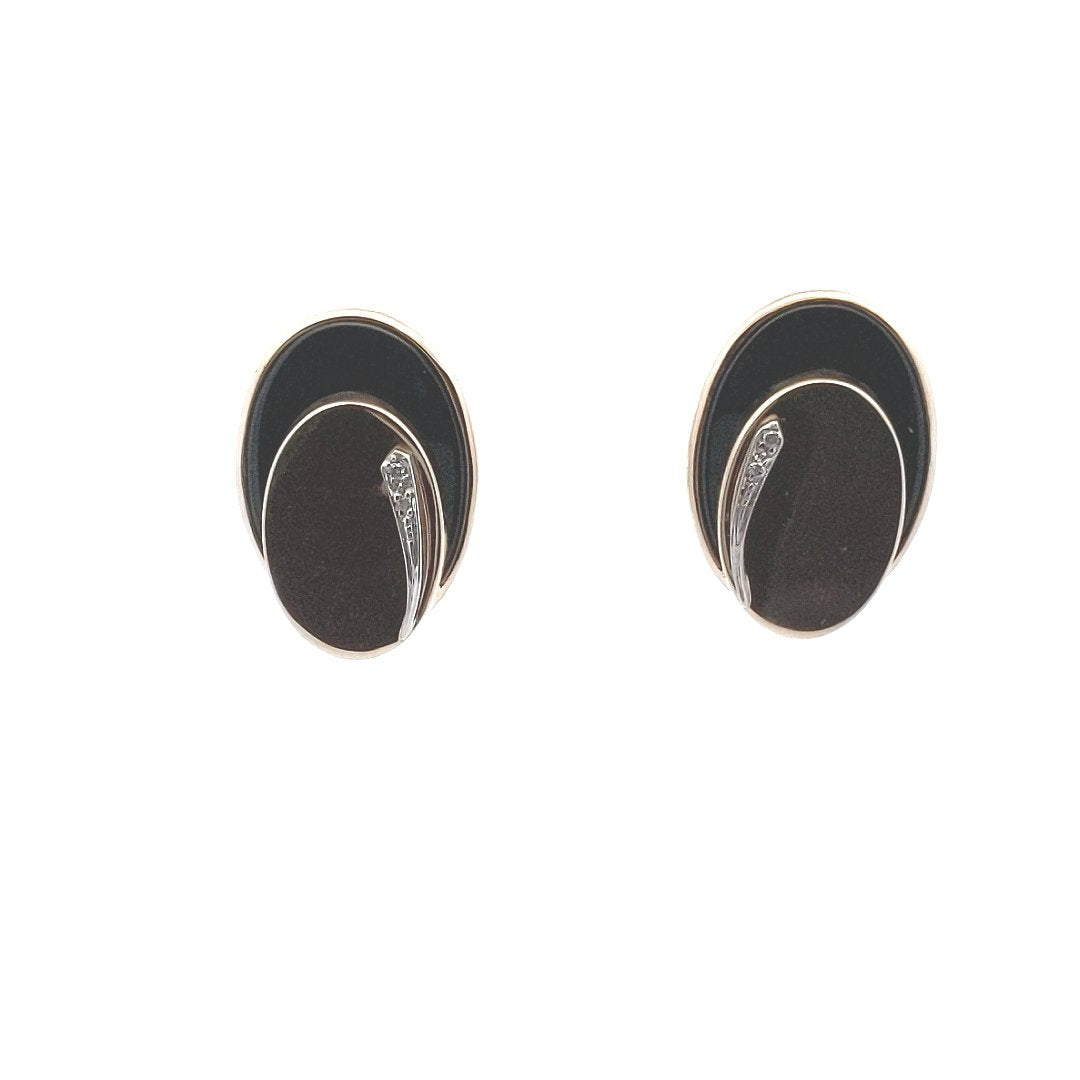 Vintage $700 14K Yellow Gold Onyx Diamond Earrings