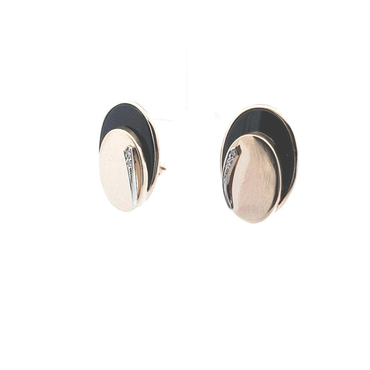 Vintage $700 14K Yellow Gold Onyx Diamond Earrings