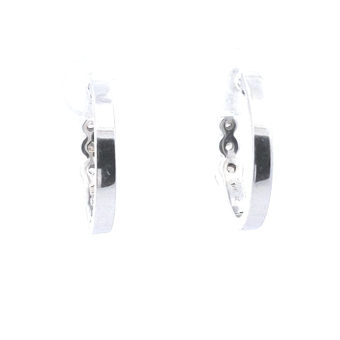 Designer $800 14K White Gold Graduated Diamond Hoop Earrings