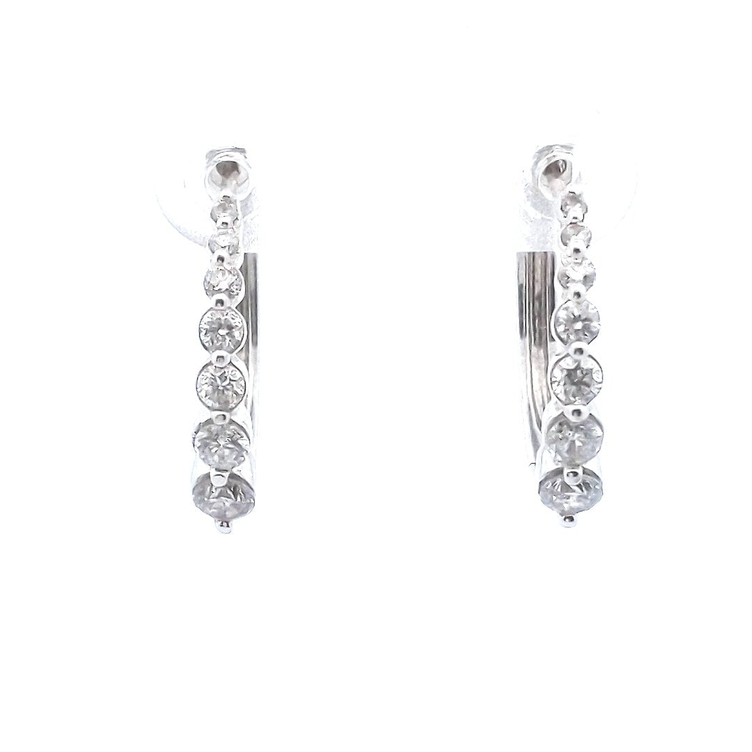 Designer $800 14K White Gold Graduated Diamond Hoop Earrings