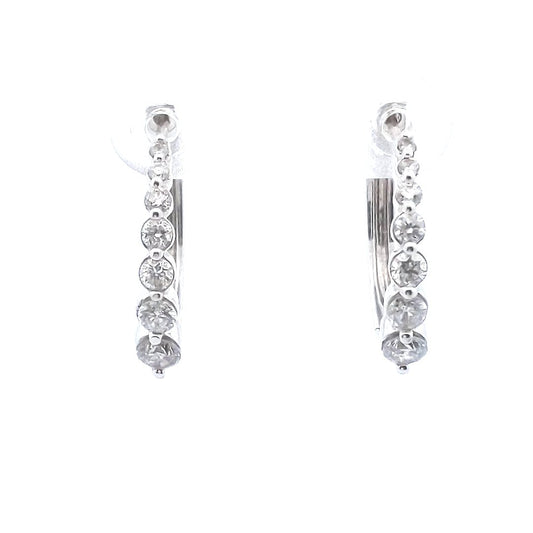 Designer $800 14K White Gold Graduated Diamond Hoop Earrings