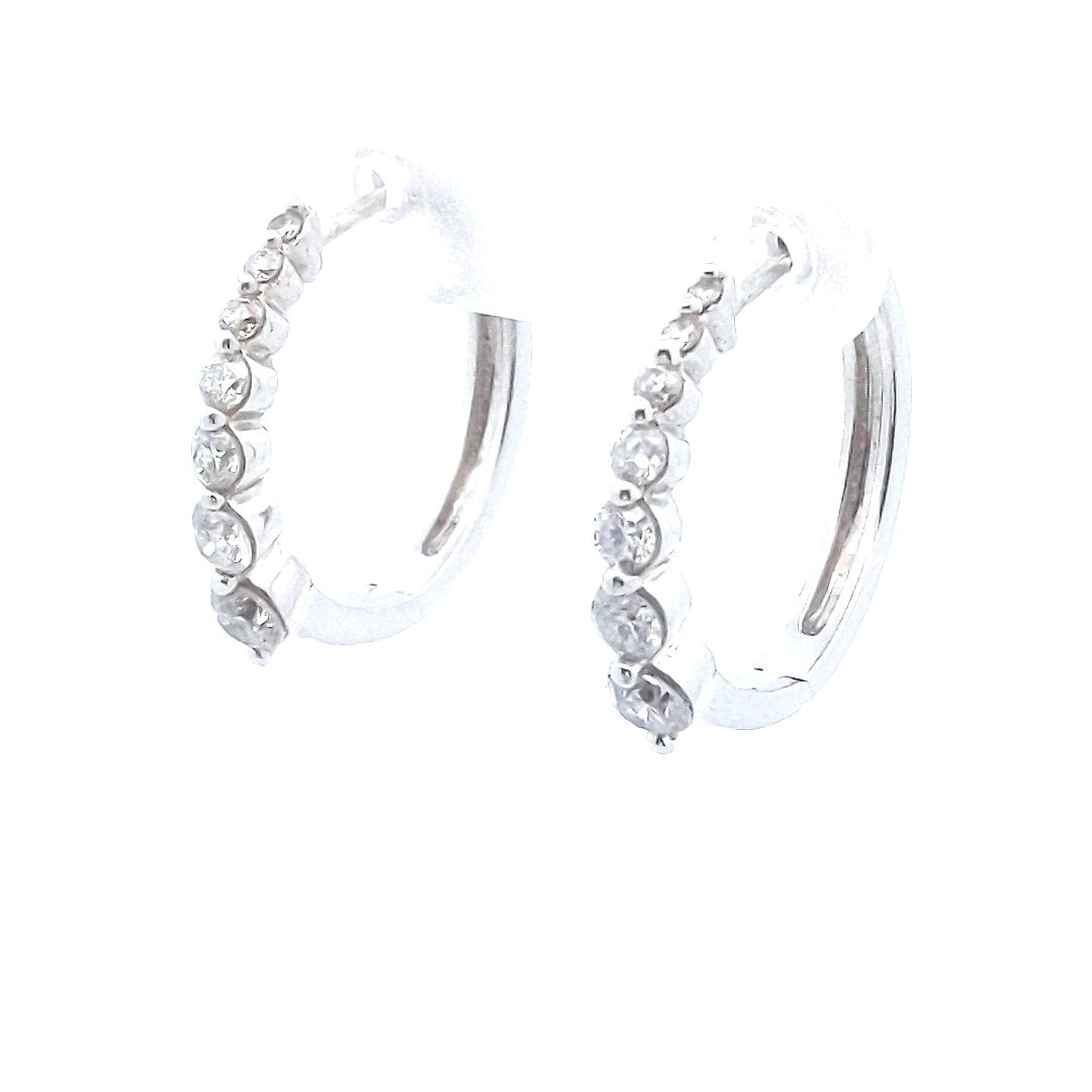 Designer $800 14K White Gold Graduated Diamond Hoop Earrings