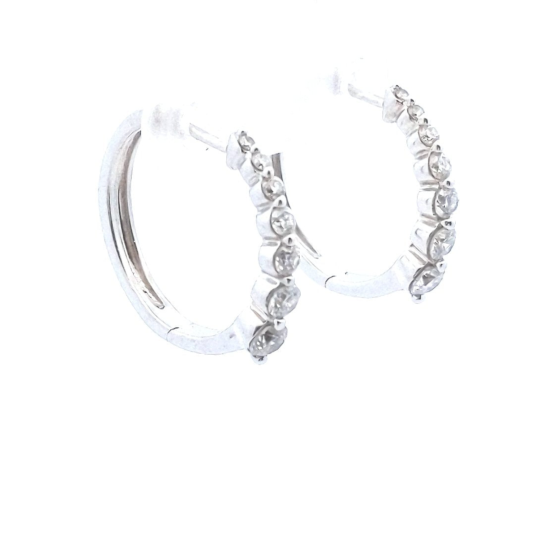 Designer $800 14K White Gold Graduated Diamond Hoop Earrings