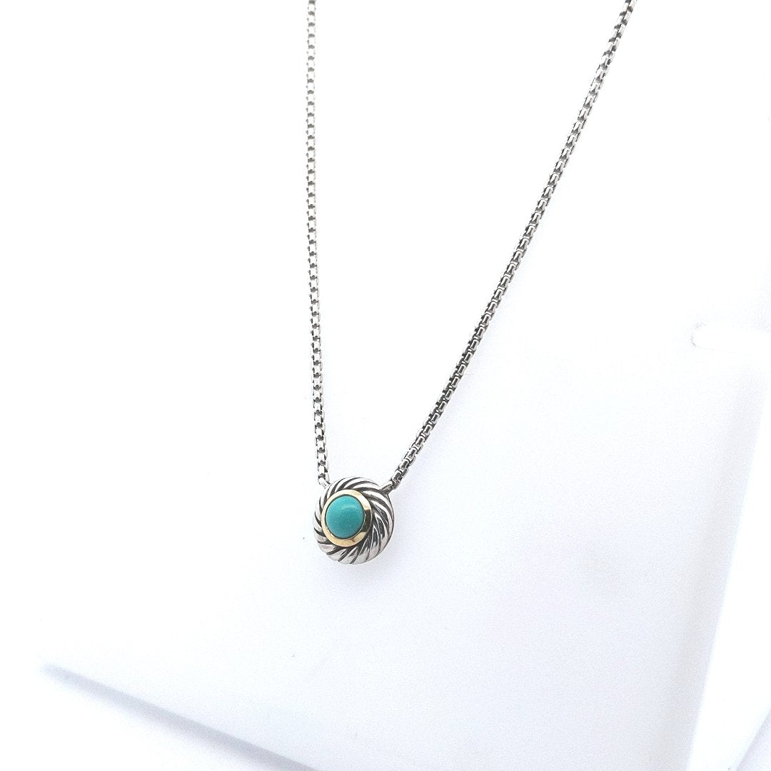 Designer $400 18K Yellow Gold Sterling David Yurman Albion Turquoise Necklace