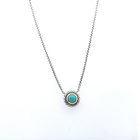 Designer $400 18K Yellow Gold Sterling David Yurman Albion Turquoise Necklace