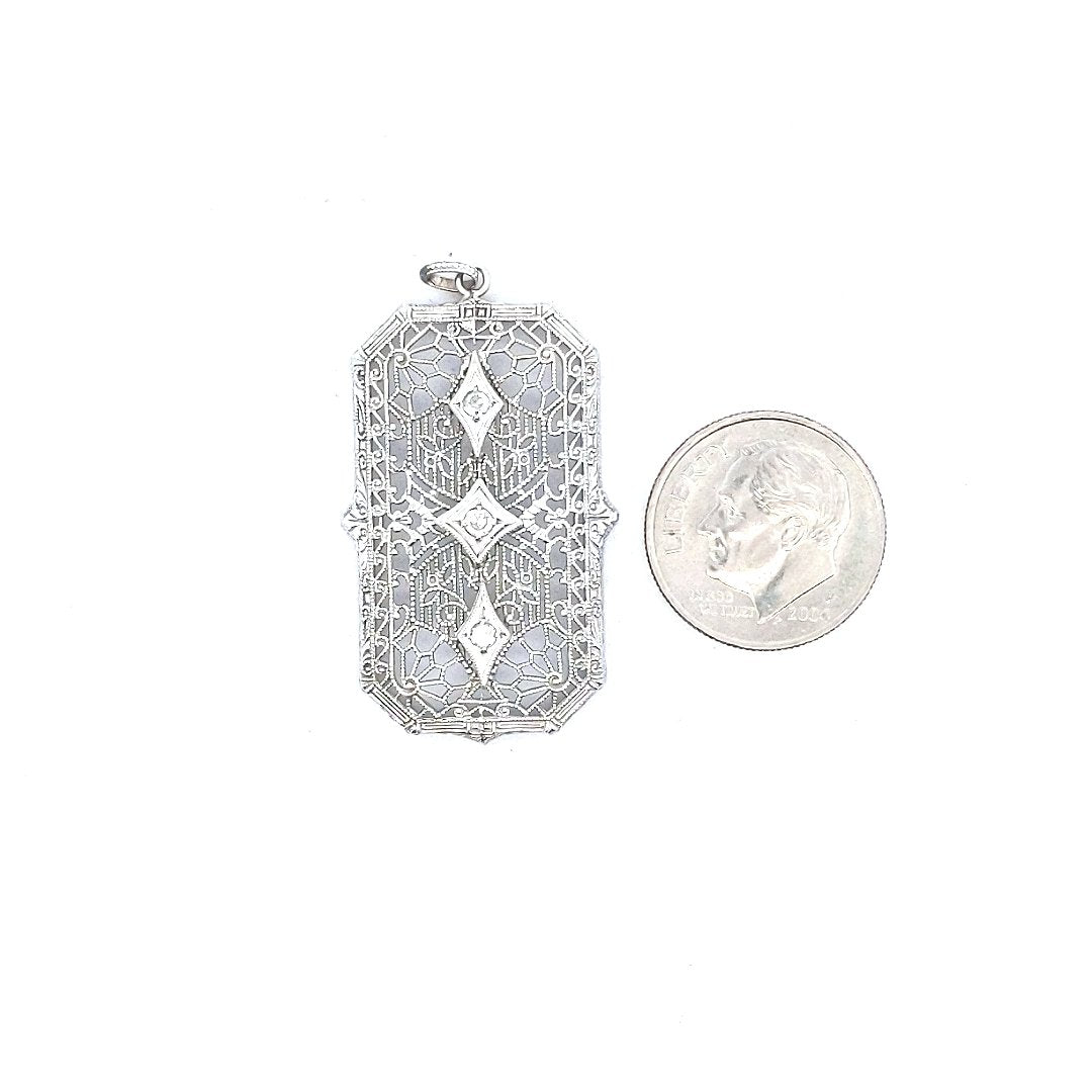 Antique $700 Edwardian Diamond Filigree Pendant