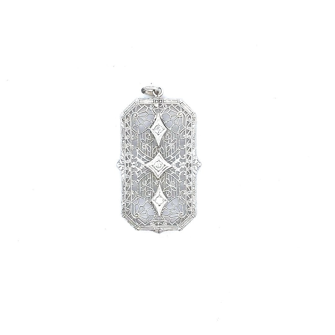 Antique $700 Edwardian Diamond Filigree Pendant