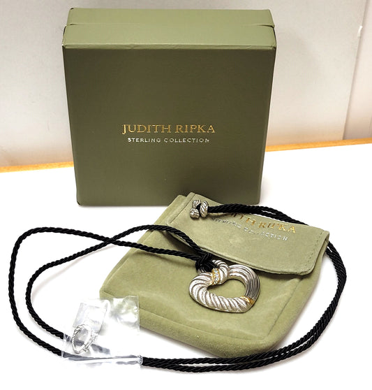 Designer $200 Sterling & Gold Vermeil Judith Ripka CZ Heart Necklace