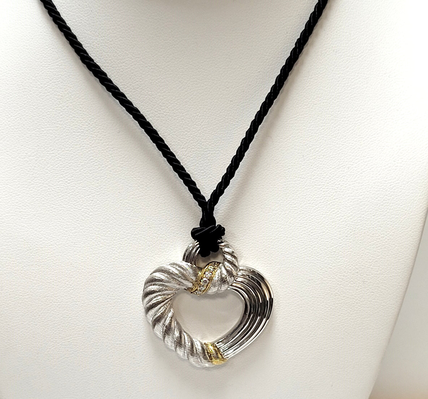 Designer $200 Sterling & Gold Vermeil Judith Ripka CZ Heart Necklace