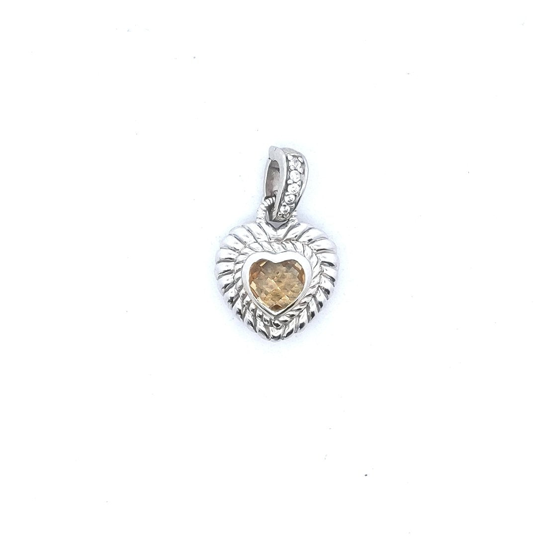 Designer Judith Ripka Sterling Citrine CZ Heart Pendant
