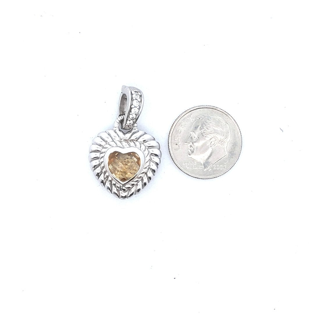 Designer Judith Ripka Sterling Citrine CZ Heart Pendant