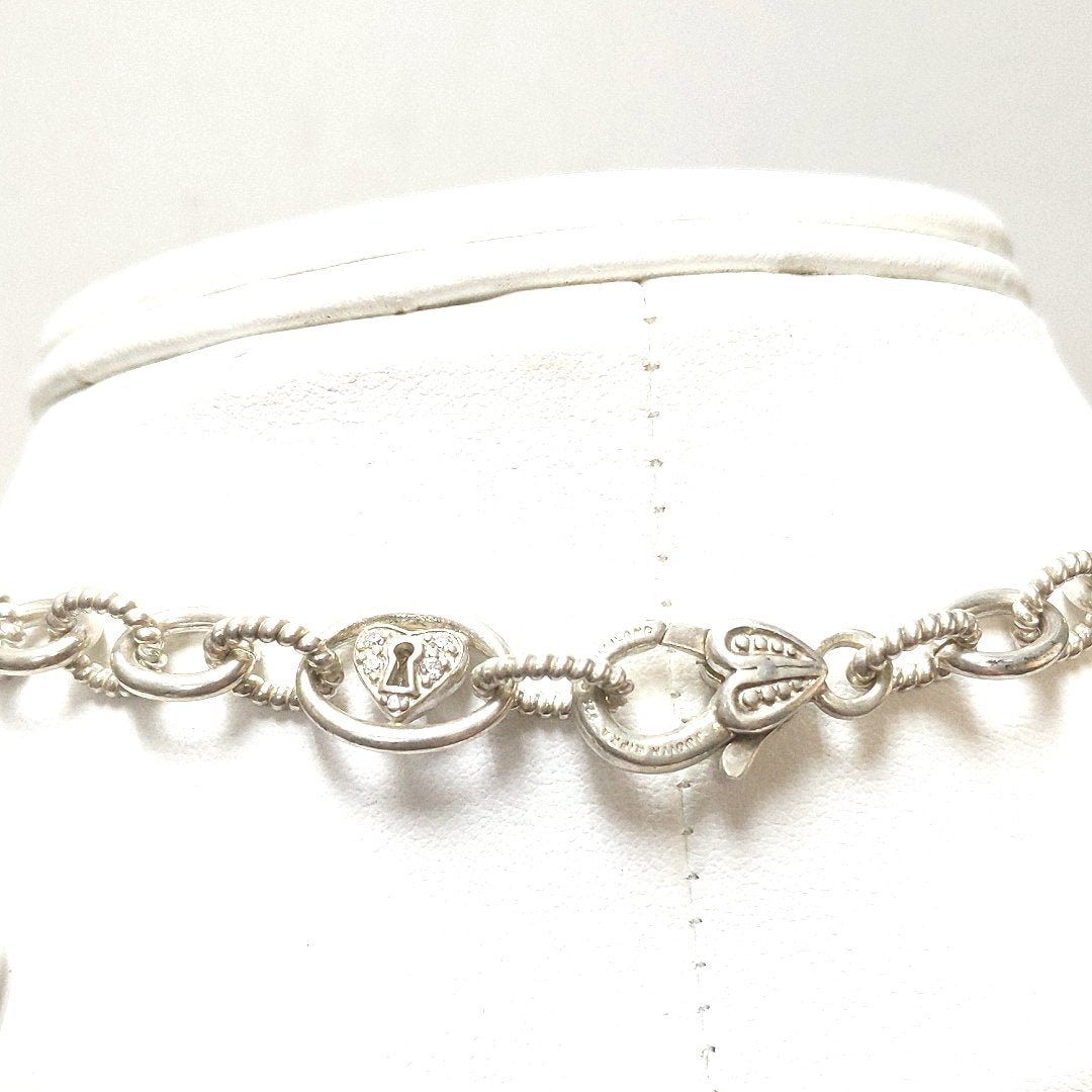 Designer $170 Judith Ripka Sterling Oval Link CZ Heart Padlock Necklace