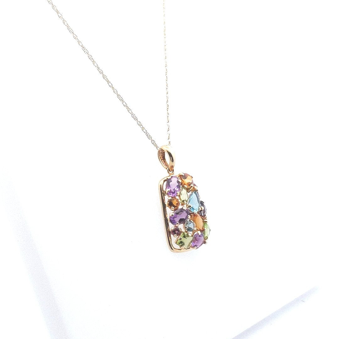 Estate $500 14K Yellow Gold Multi Color Gemstone Necklace